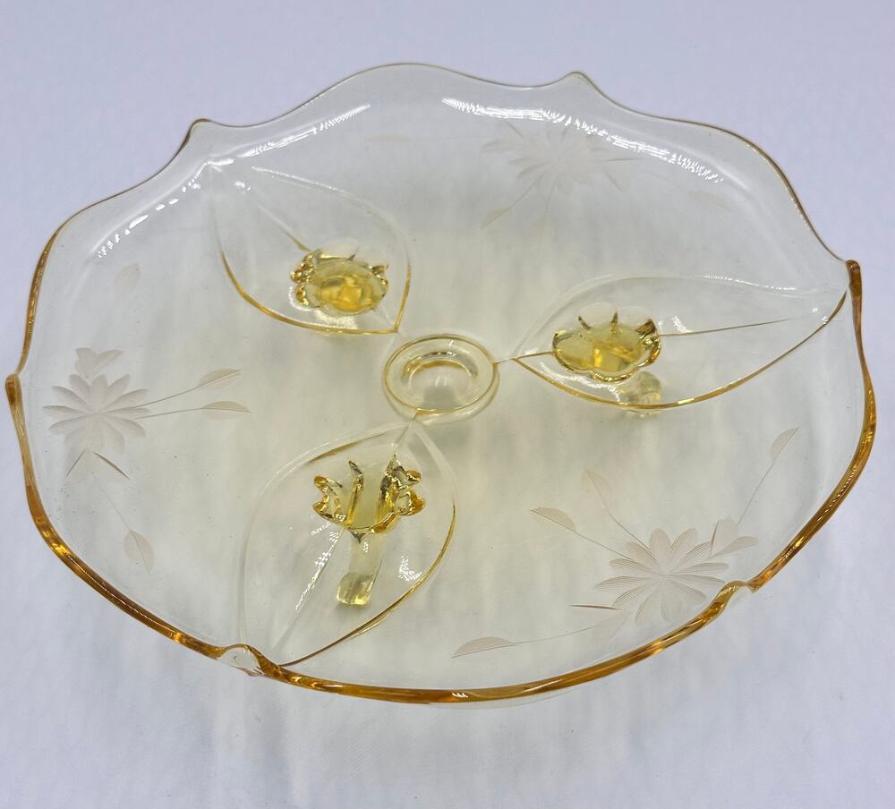 Lancaster Jubilee Pattern Etched Elegant Depression Glass, 1930's Footed Plate